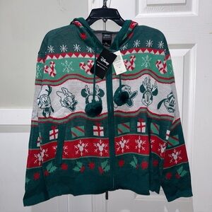 Disney Mickey Mouse And Friends Fair Isle Girls Knit Hoodie (junior sizing) NWT
